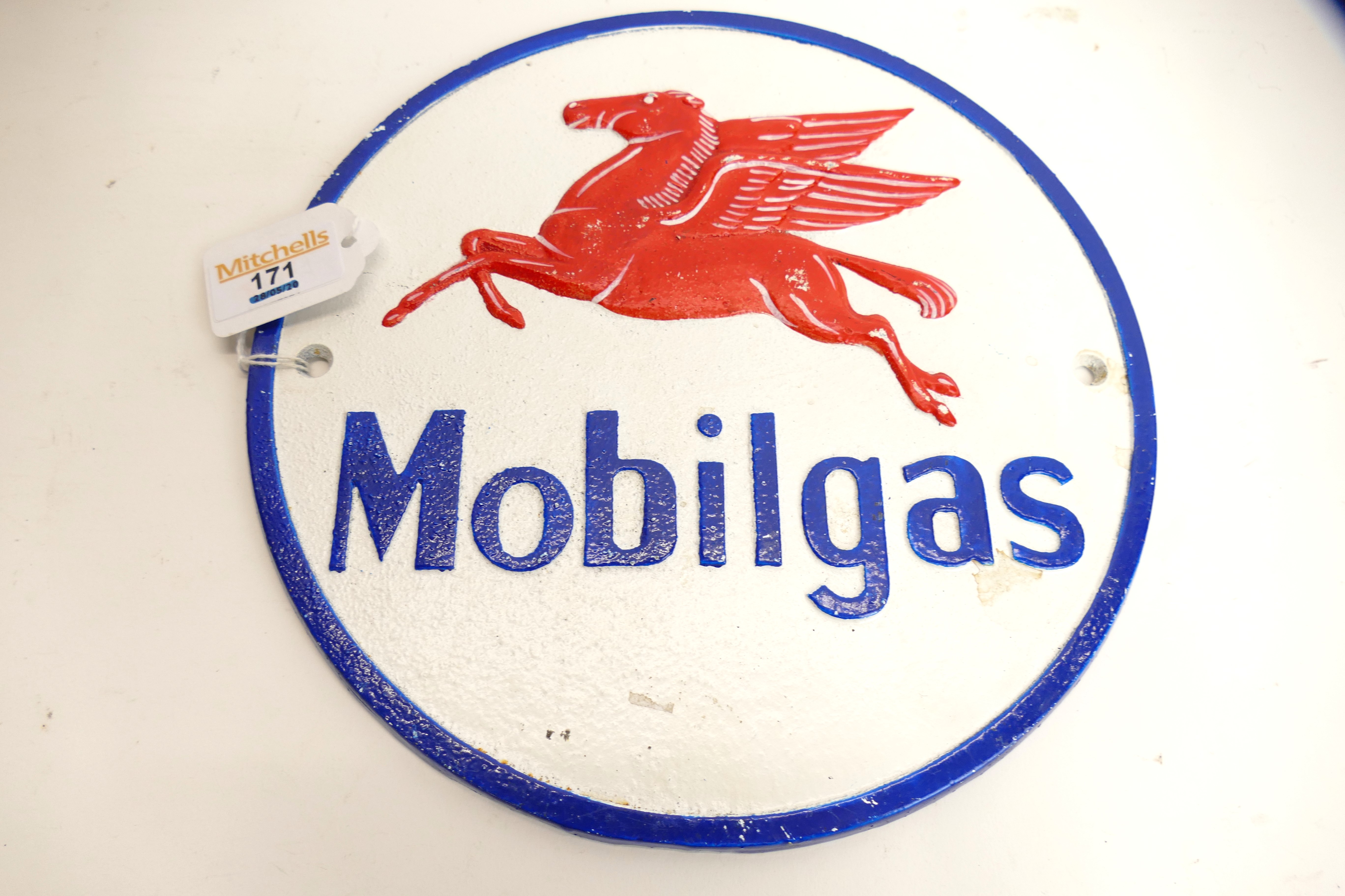 Reproduction cast metal advertising sign for Mobilgas,