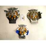 Three vintage AA car badges, 06066Z, 8A3