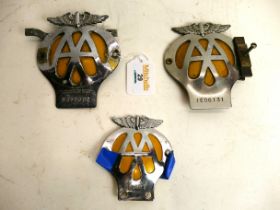 Three vintage AA car badges, 06066Z, 8A3