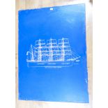 Large laminate board picture/schematic diagram of the the Steel Four-Mast Barque Pommern,