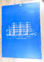 Large laminate board picture/schematic diagram of the the Steel Four-Mast Barque Pommern,