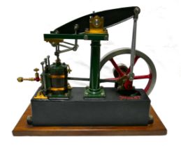 Stuart Turner stationary beam engine, red and green, fly wheel 7" diameter,