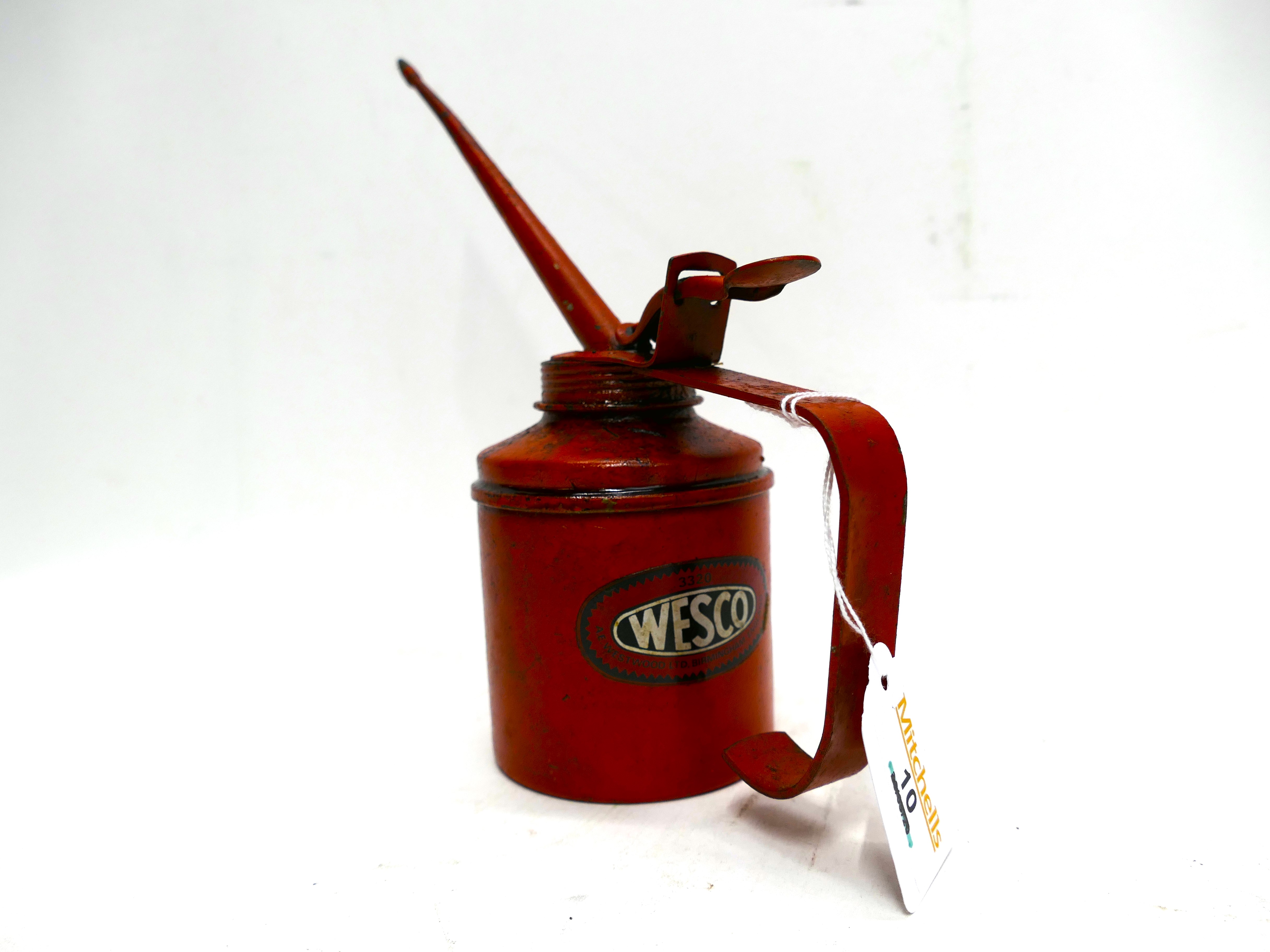 Wesco red oil lubricating can stamped 19