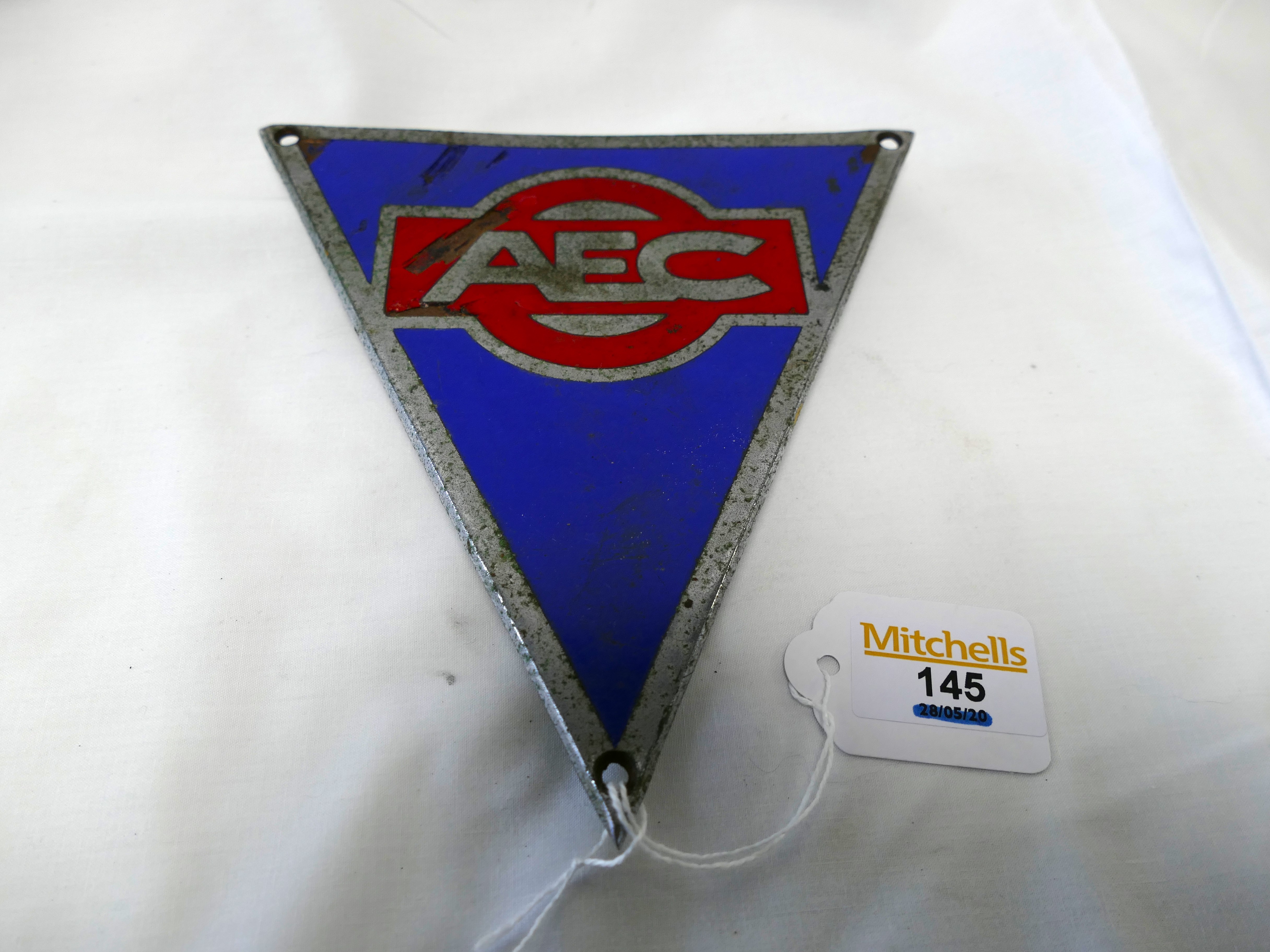 AEC triangular metal bus vehicle badge,