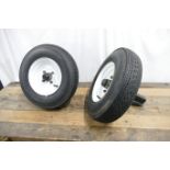 Two trailer wheels and suspension units