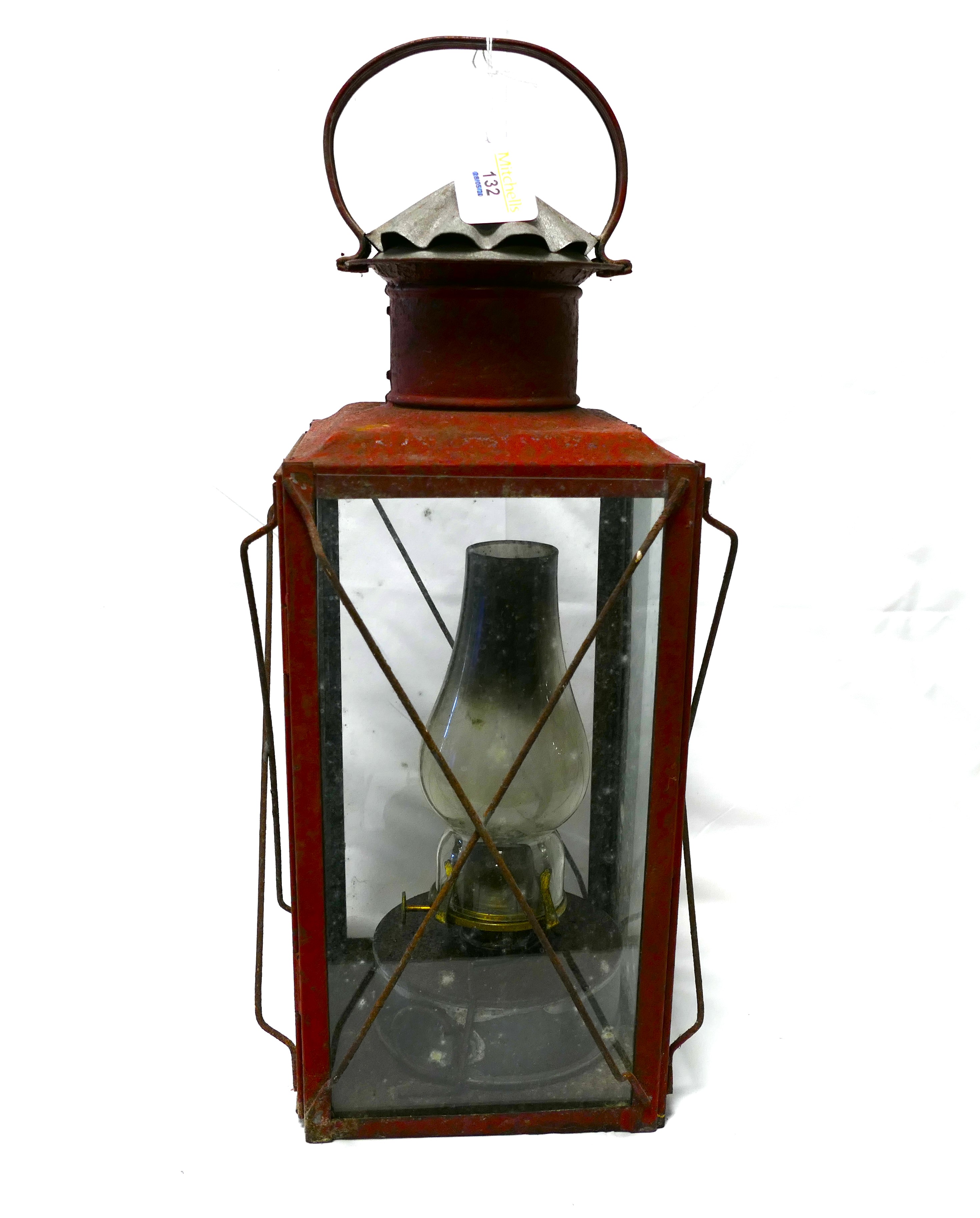 Falks red paraffin lantern, height 47 cm