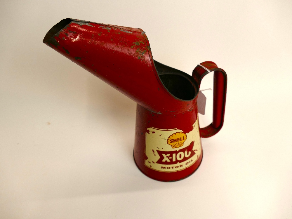 Shell X-100 motor oil pouring can, heigh - Image 2 of 2