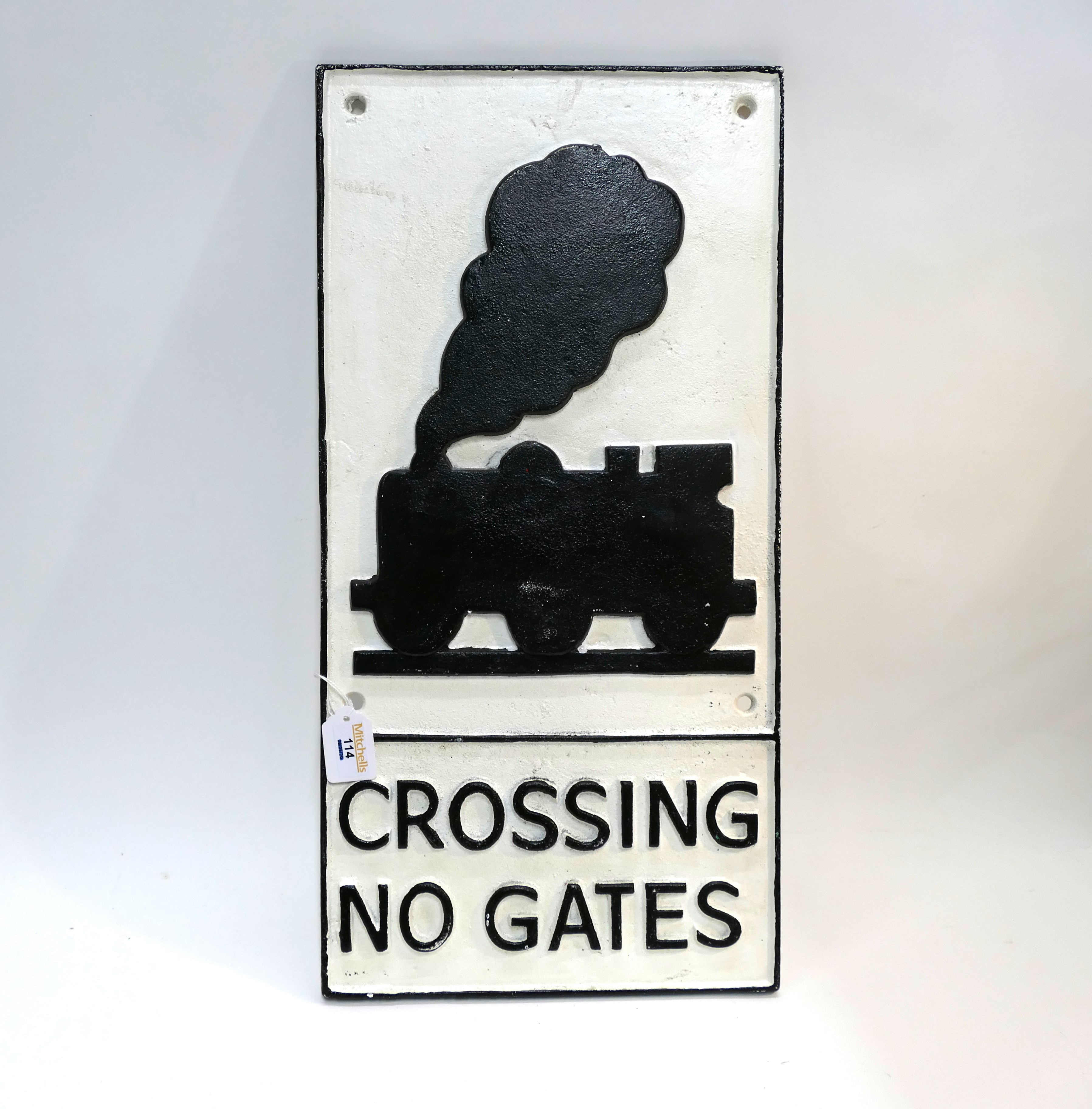 Reproduction cast metal railway sign, 'Crossing No Gates',