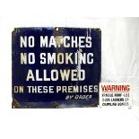 Blue enamel tin garage sign 'No Matches,