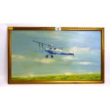 Framed oil on board picture, bi-plane G-