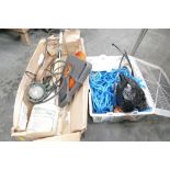 Two boxes of Hozelock weed sprayer, garden hose, towing rope,