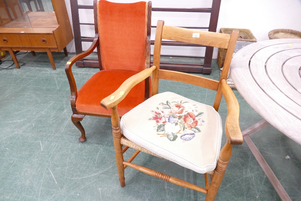 Two mismatched carver armchairs