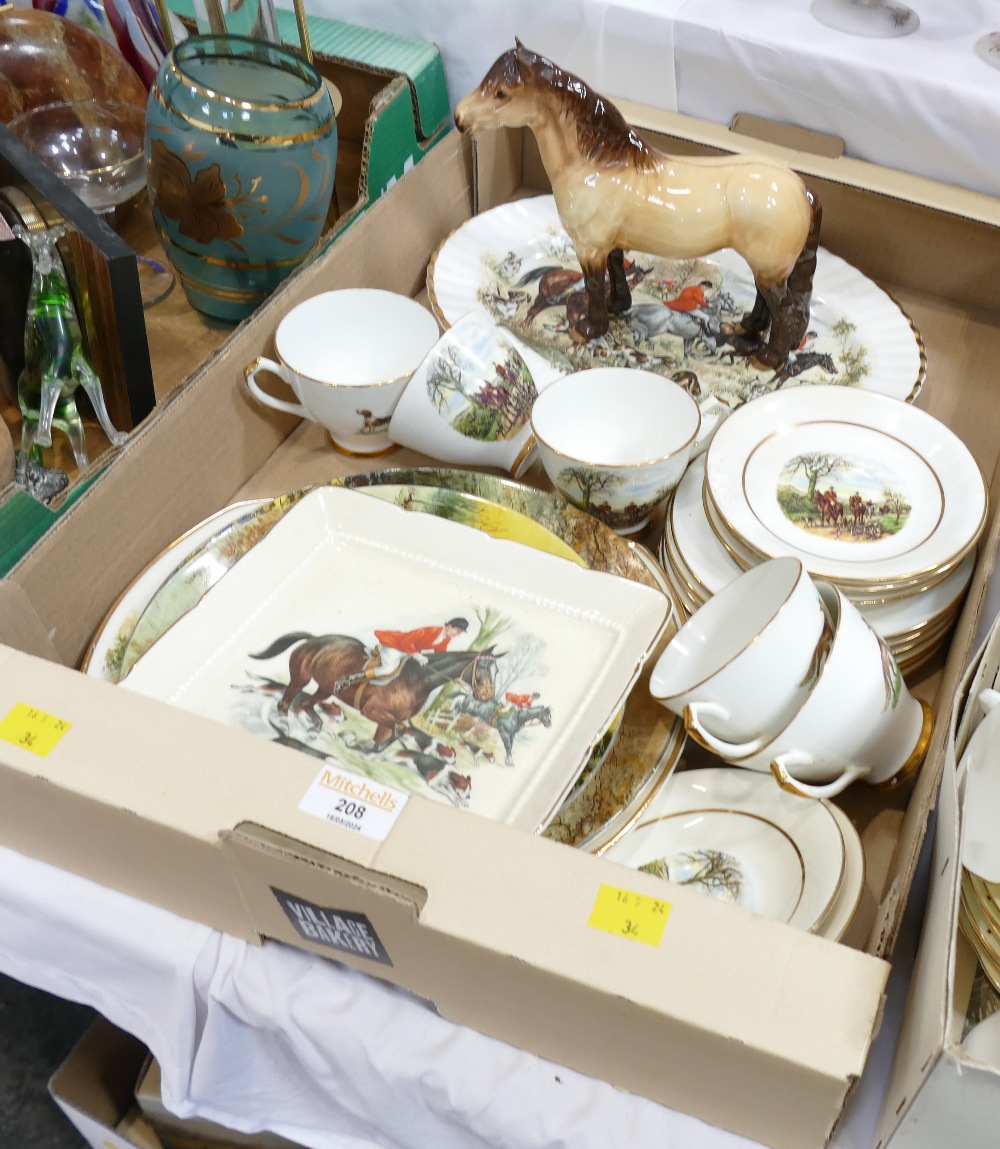 Box of hunting scene part tea set,