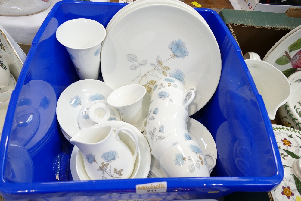 Box of Wedgwood Ice Rose pattern cups, plates, milk jugs, sugar,