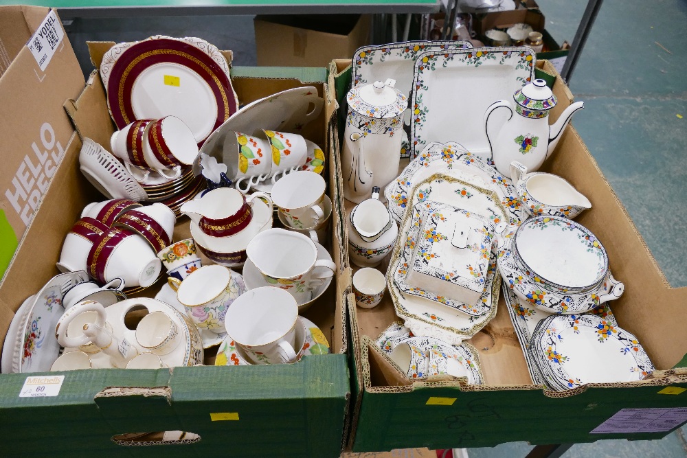 Two boxes of part tea sets, Crown Ducal ceramics,