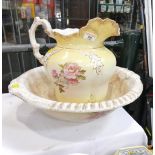 Yellow floral wash jug and basin