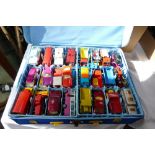 Vintage Matchbox Super Fast collectors carrying case and diecast vehicles