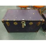 Vintage blue travel trunk, height 50 cm, width 90 cm,