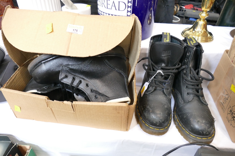 Pair of Doc Marten industrial steel toe cap boots and pair of Doc Martens,