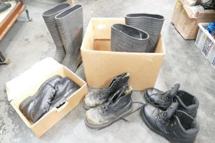 Two boxes of boots, Doc Martens, steel toe caps,
