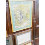 Woodland painting signed E Tattersall and unsigned watercolour market scene