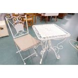 Cream metal garden table and chair