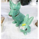 Green Sylvac Scottie dog Model 1208 and green Sylvac rabbit Model 1085