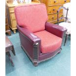 Early 20th century lounge armchair with burgundy upholstery,