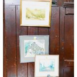 Three pictures and prints, sheep grazing,