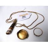 9 ct gold chain, 9 ct gold ring, 9 ct gold watch back and mineral stone pendant,