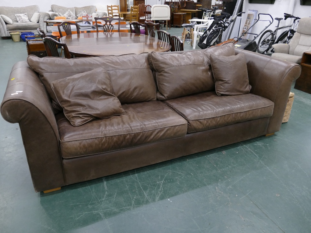 Modern brown leather settee, width 250 cm,