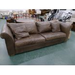 Modern brown leather settee, width 250 cm,