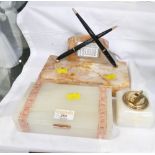 Set of marble desk top accessories, calendar pen holder,