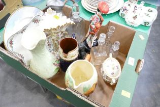 Box of decorative plates, jugs, glassware,