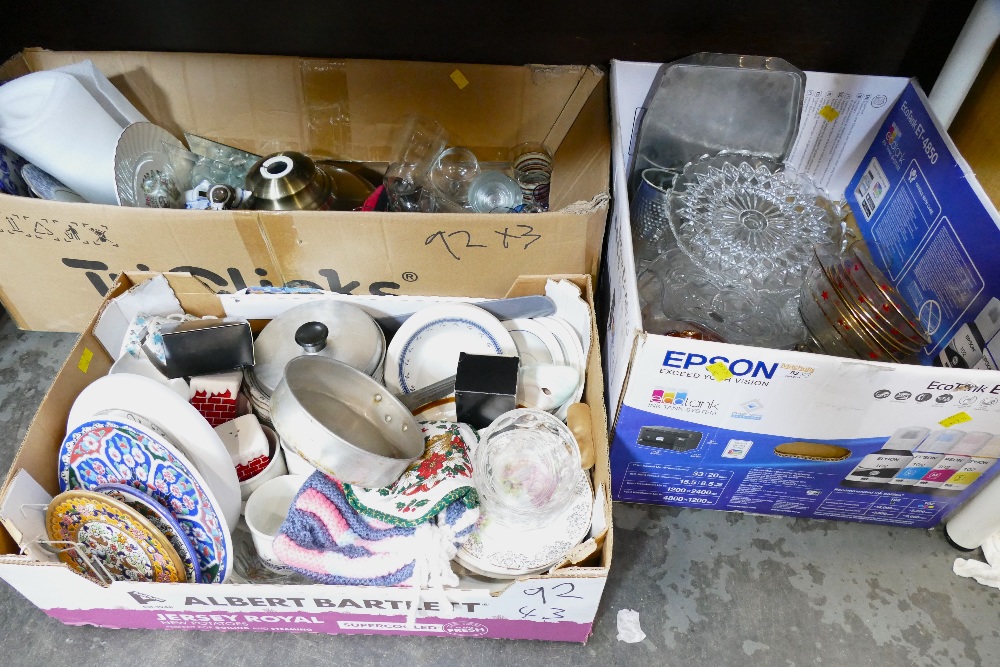 Three boxes of glassware, ceramics,