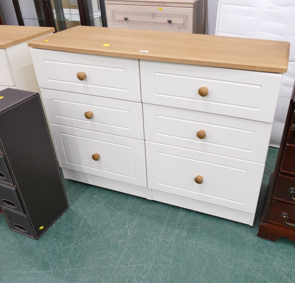 Cream and oak effect six flight chest of drawers