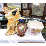 Plaster dancing girl and two decorative ceramic vases