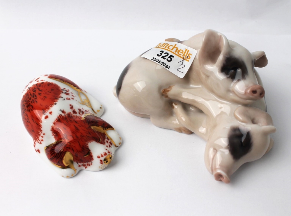 Royal Copenhagen pig and Royal Crown Derby puppy