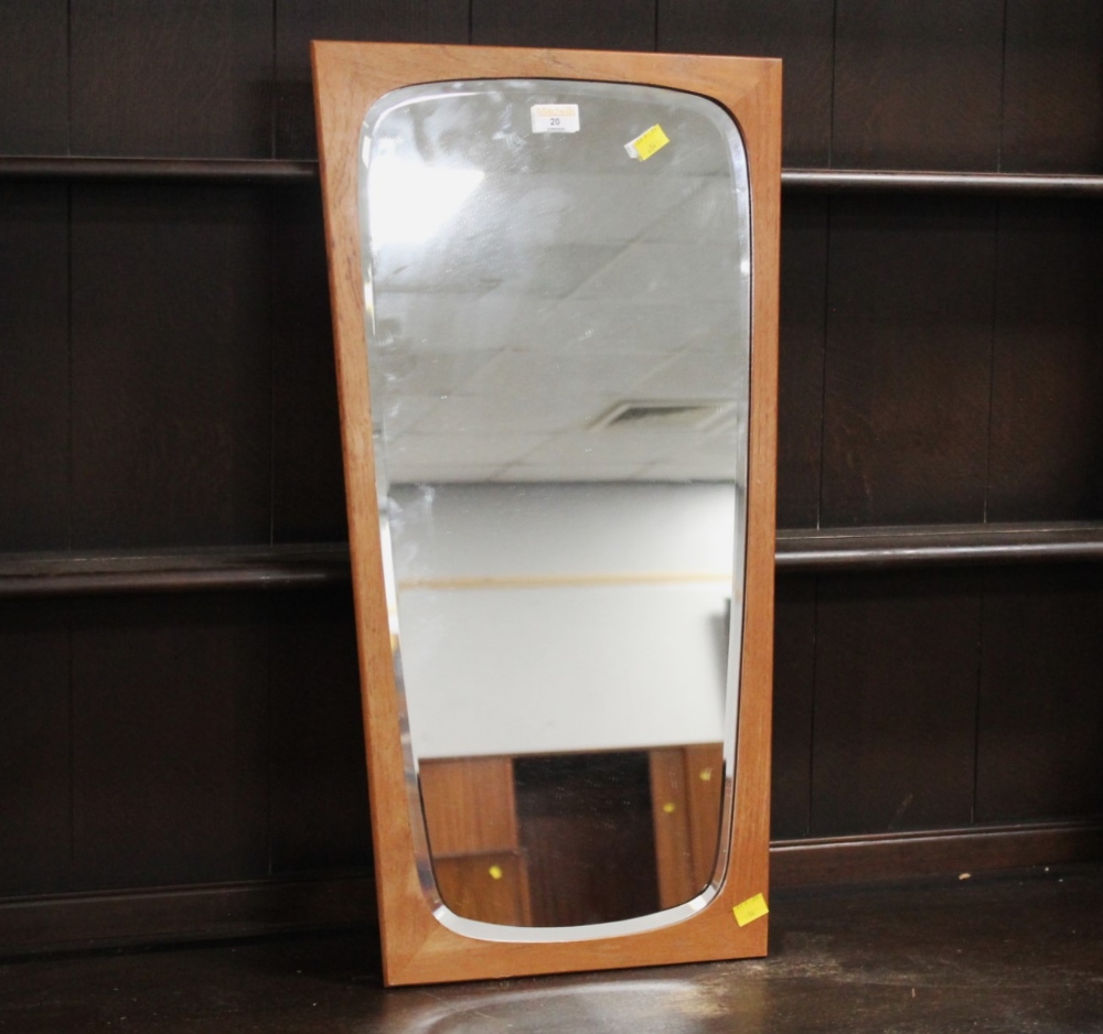 Shaped teak framed mid century wall mirror,