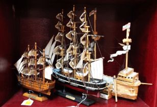 Three model ships, HMS Bounty,