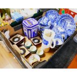 Box of Spode Italian teapot, bowls, cups saucers etc, Horlicks mixer, Ringtons tea tin,