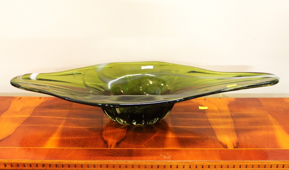 Oval green Art Glass table centre bowl,