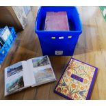 Box of postcard albums, trains, trams,
