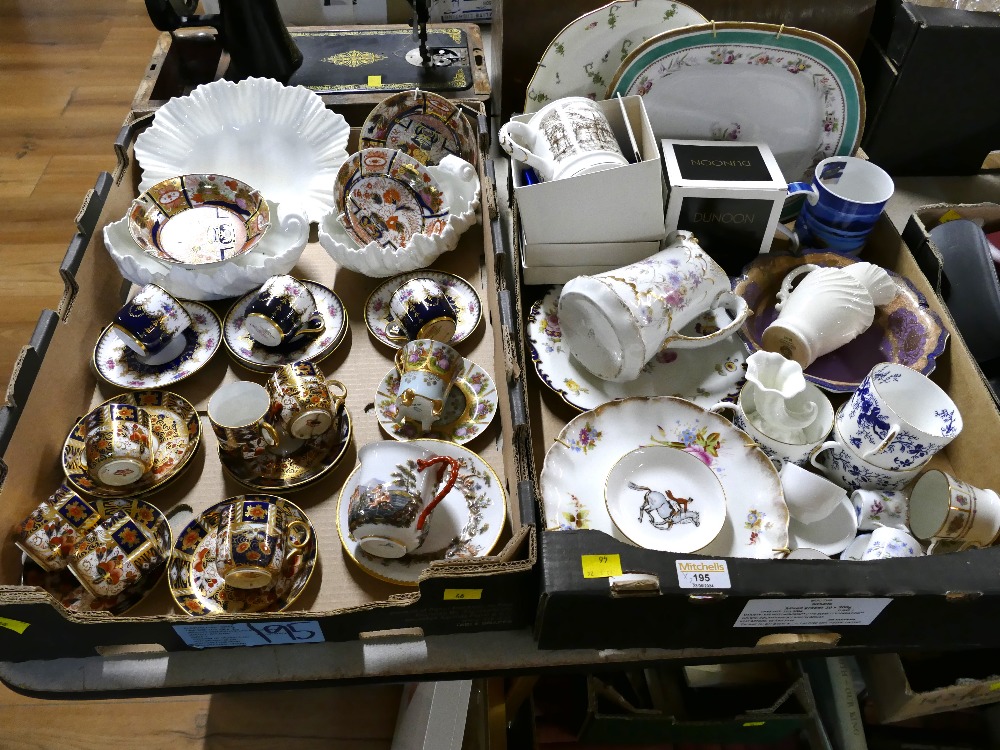 Two boxes of Imari pattern coffee cups and saucer, Spode Cobalt Blue coffee cups and saucers,