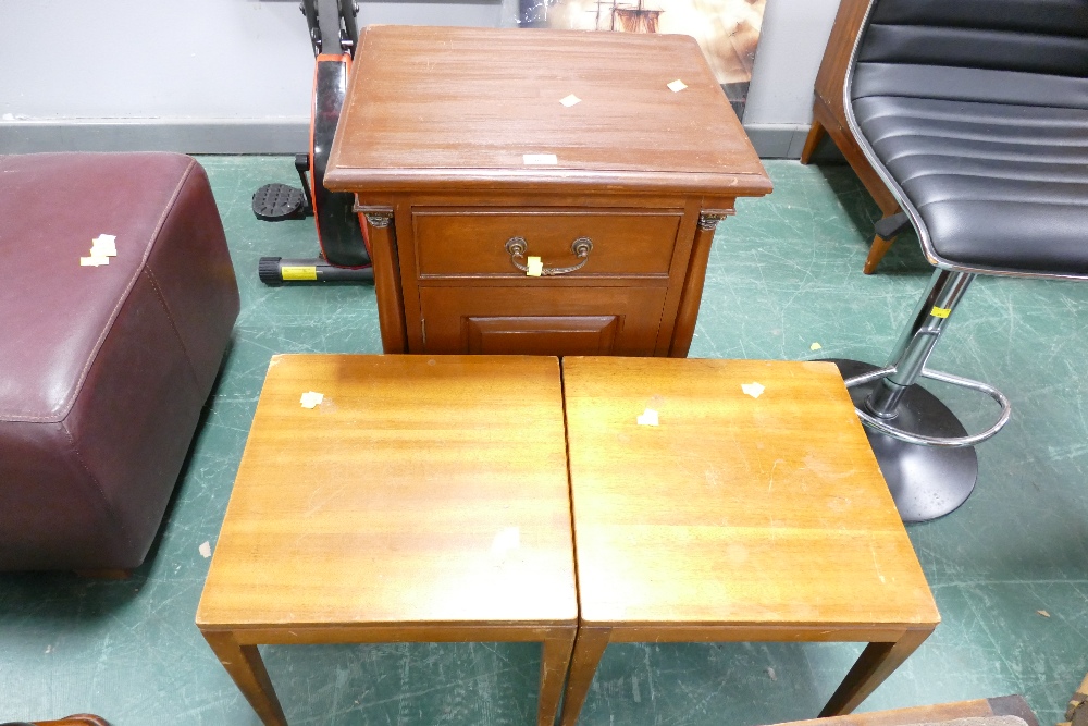 Bedside cabinet and two square low occasional tables