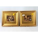 Pair of antique style pictures in gold coloured frames,