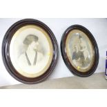 Pair of Victorian oval wooden framed portrait pictures,