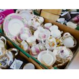 Box of pink and gilt floral patterned part tea set and Wetley china part tea set