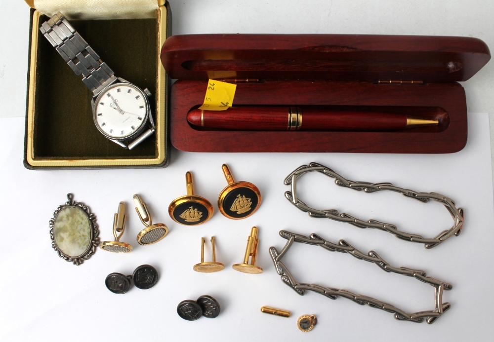 Wooden ball point pen, Avia Olympic gentleman's watch, elasticated metal bracelets, - Image 2 of 2