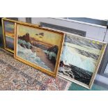 Three large oil paintings on canvas, scenes of Greenland,